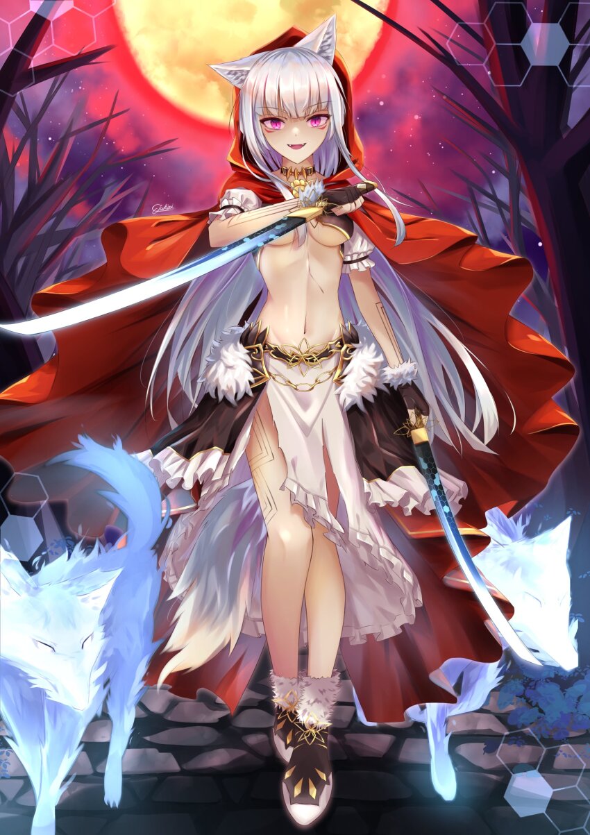 1girl, absurdres, animal_ears, bare_legs, bare_tree, bemani, black_gloves, blunt_bangs