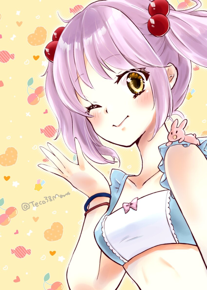 1girl, absurdres, bikini, breasts, brown_eyes, collarbone, frilled_bikini, frills