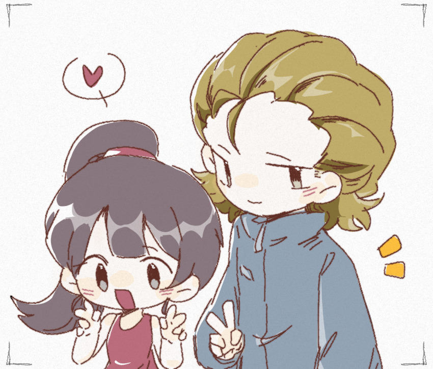 1boy, 1girl, blonde_hair, blue_jacket, brown_hair, chinese_commentary, closed_mouth, commentary_request