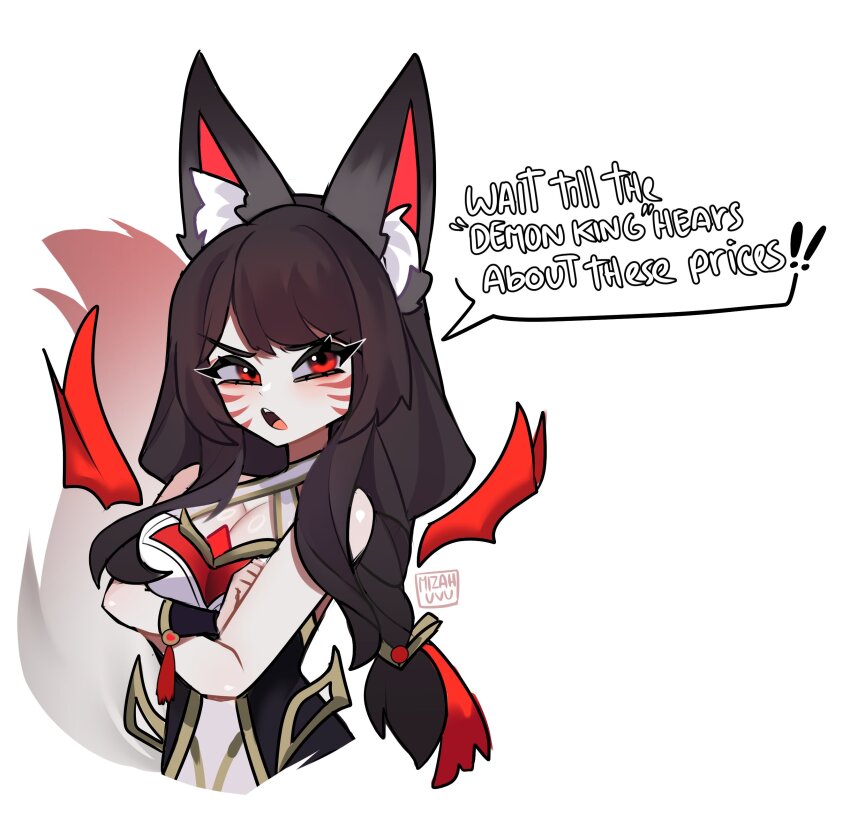 1girl, absurdres, ahri_(league_of_legends), animal_ears, english_text, facial_mark, fox_ears, highres