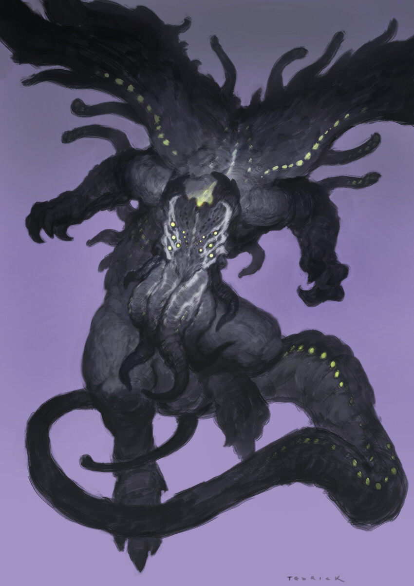 absurdres, animal_focus, artist_name, claws, commentary, covered_mouth, eldritch_abomination, english_commentary