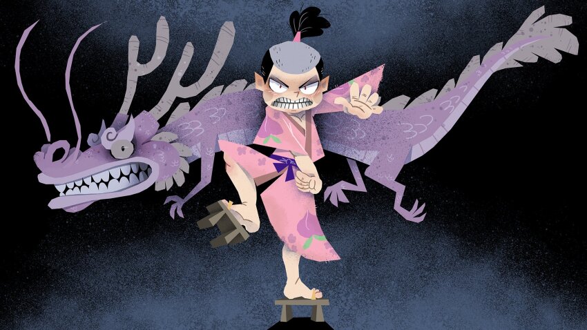 1boy, alternate_form, black_hair, clenched_teeth, commentary, dragon, dragon_boy, dragon_horns