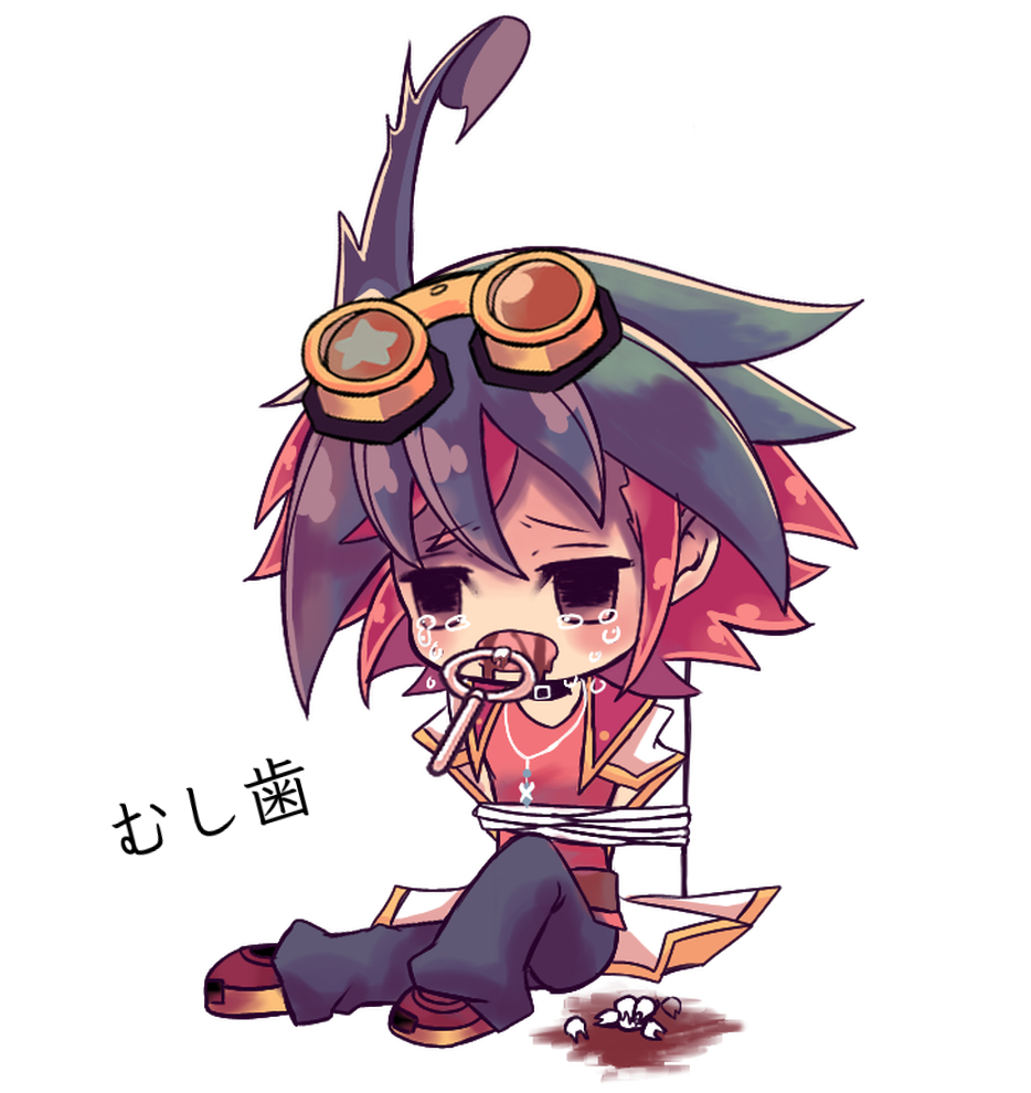 blood, blood_on_ground, bound, chibi, crying, crying_with_eyes_open, green_hair, key
