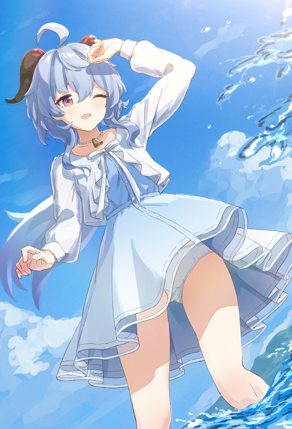 blue_dress, blue_hair, commission, dress, ganyu_(animate)_(genshin_impact), ganyu_(genshin_impact), genshin_impact, highres