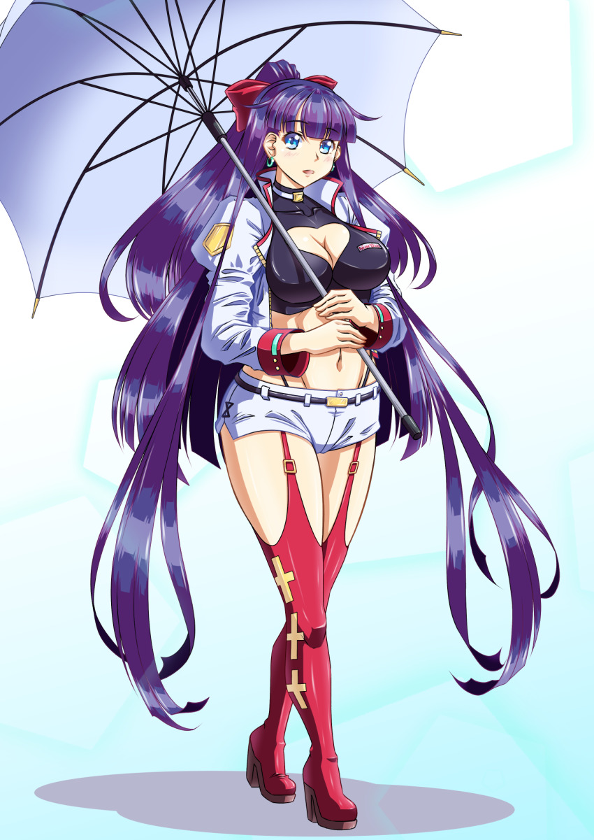 1girl, alternate_costume, alternate_hairstyle, black_panties, blue_eyes, blunt_bangs, boots, bow