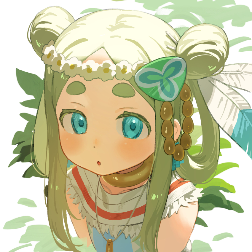 1girl, :o, beast_king_(sekaiju), beast_king_5_(sekaiju), blonde_hair, blue_eyes, blush, double_bun