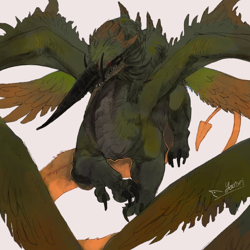animal_focus, artist_name, claws, dragon, feathered_wings, final_fantasy, final_fantasy_xiv, full_body