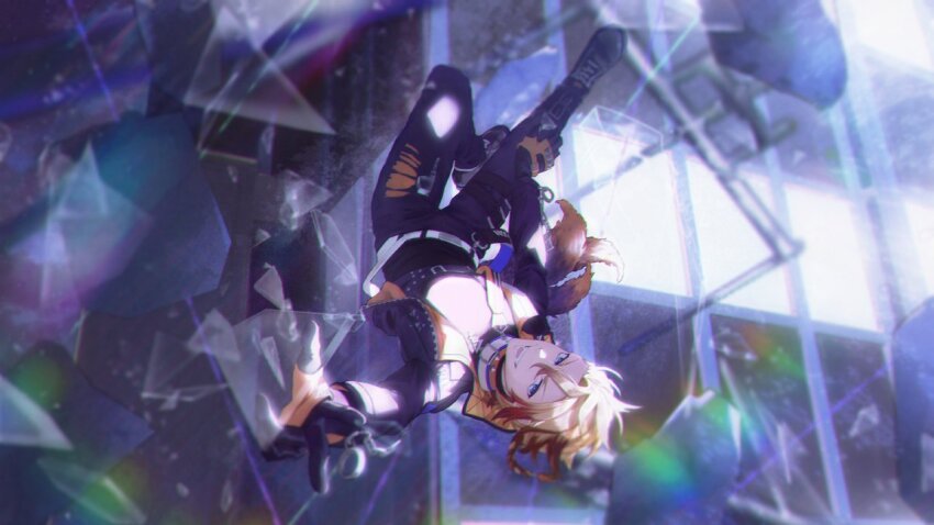 1boy, akeemi-chan, axel_syrios, axel_syrios_(1st_costume), black_footwear, black_gloves, black_jacket, black_pants