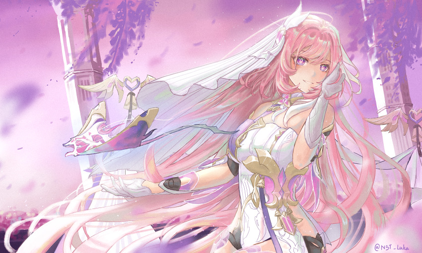 1girl, absurdres, bare_shoulders, black_shorts, clothing_cutout, elbow_gloves, elysia_(herrscher_of_human:_ego)_(honkai_impact), elysia_(honkai_impact)