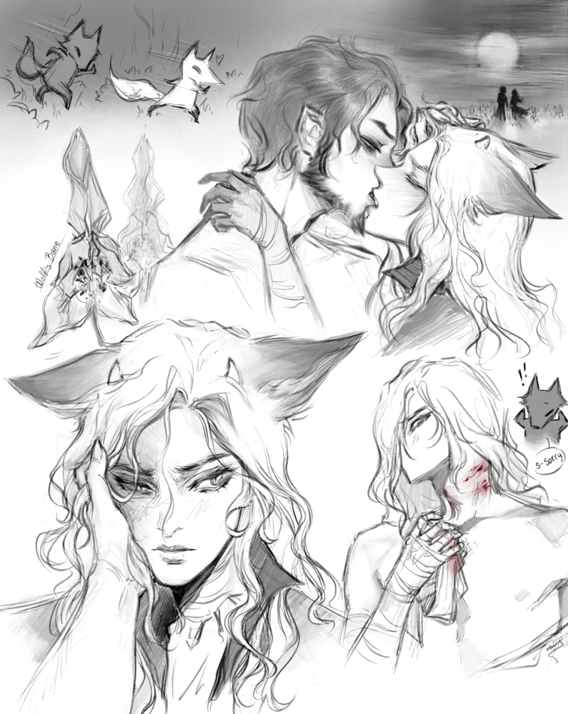 2boys, animal_ears, beard, blush, chinstrap_beard, closed_eyes, commentary, cuts