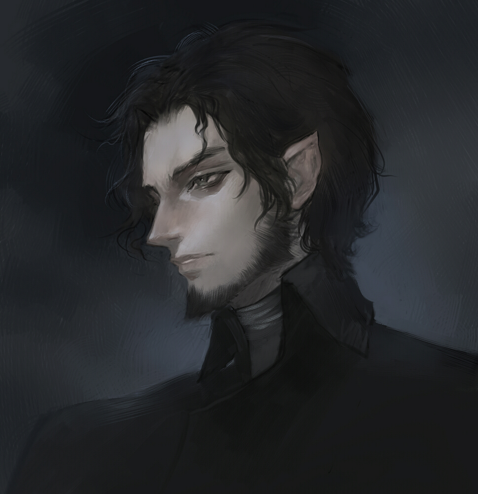 1boy, beard, black_background, black_eyes, black_hair, black_jacket, chinstrap_beard, close-up