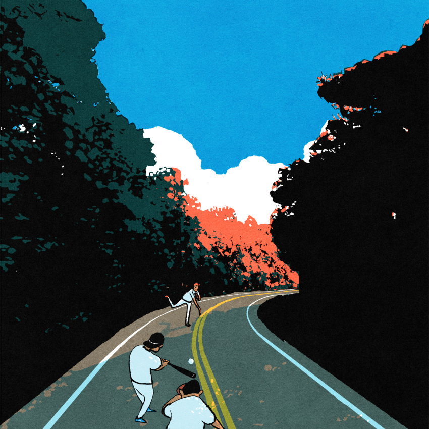 3boys, ball, baseball, baseball_(object), baseball_bat, baseball_glove, baseball_uniform, black_hair