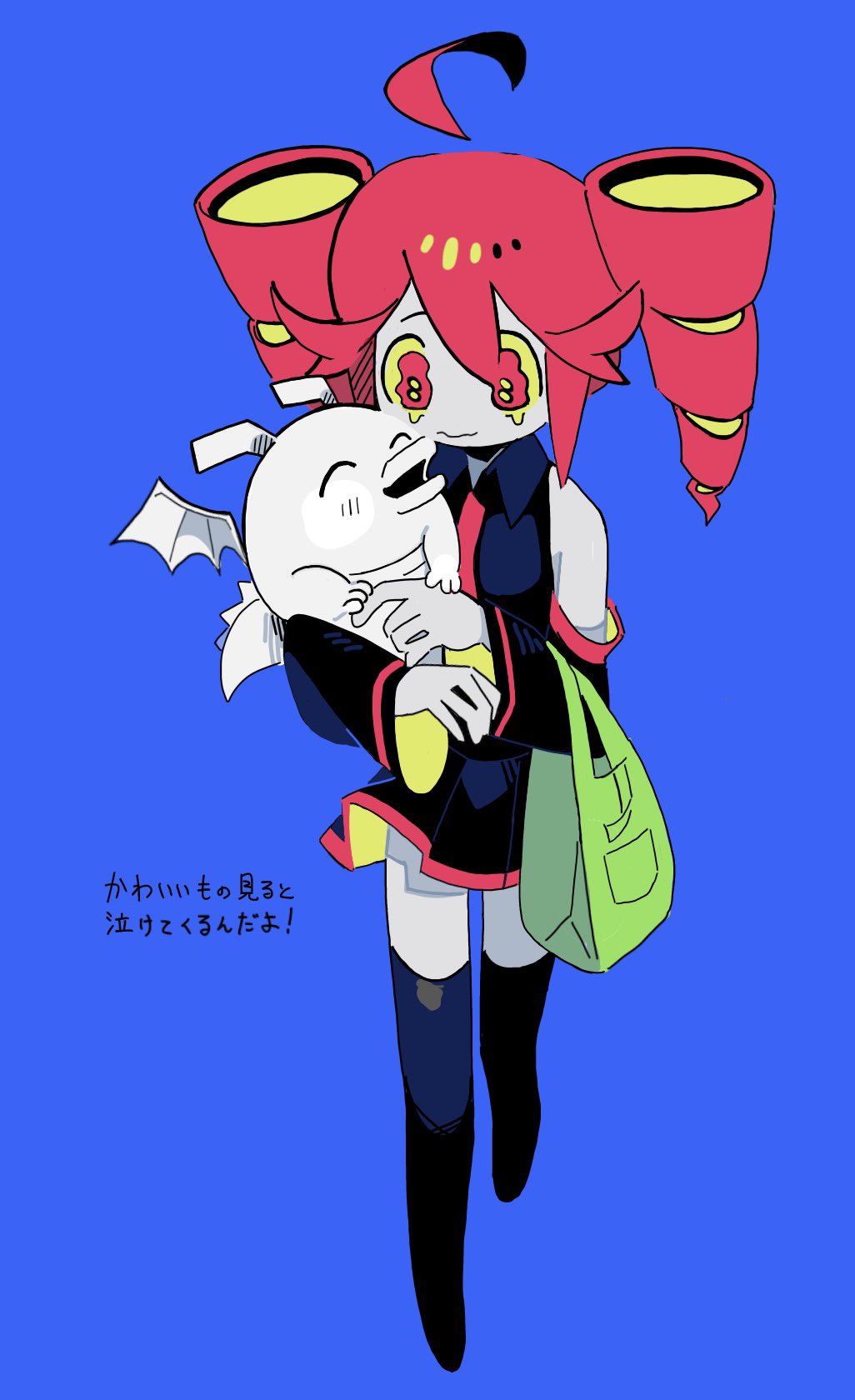 1girl, ^_^, ahoge, animal, bag, bare_shoulders, black_boots, black_shirt