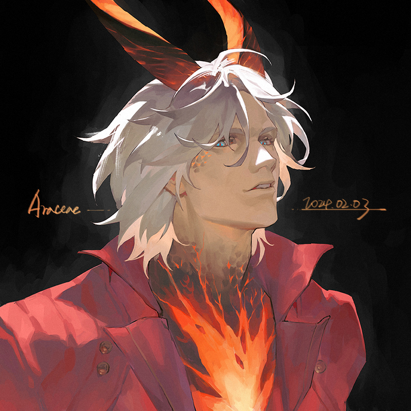 1boy, bishounen, blue_eyes, coat, dante_(devil_may_cry), demon_boy, demon_horns, devil_may_cry_(series)