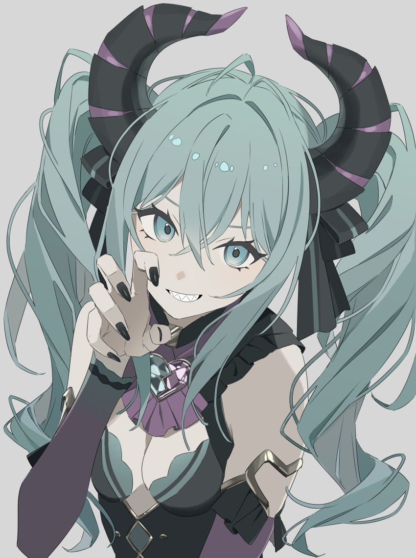 1girl, absurdres, ahoge, aqua_eyes, aqua_hair, aqua_ribbon, arm_at_side, azuki_(ckxs7444)