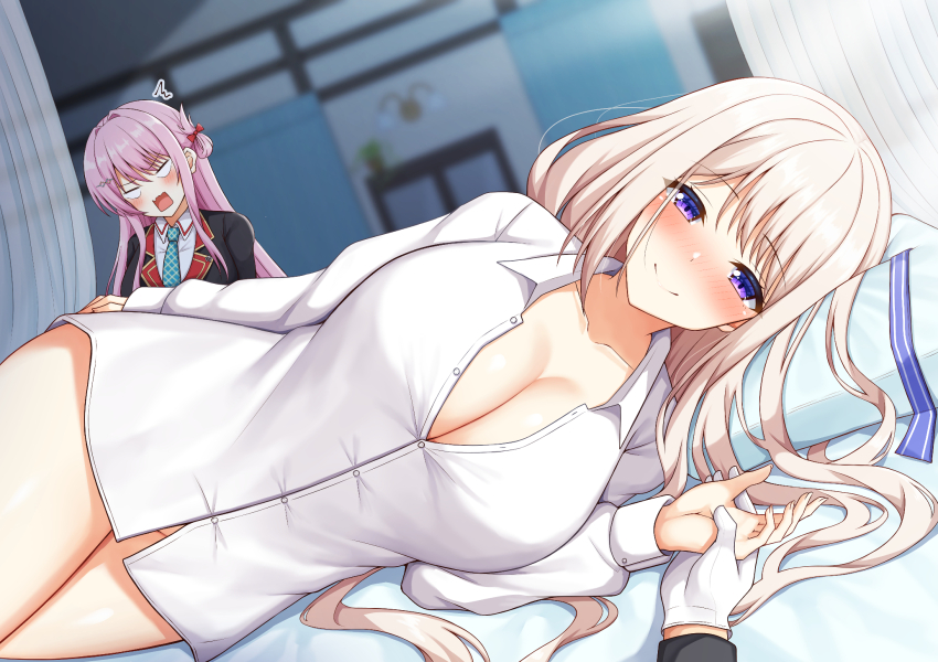 1other, 2girls, ^^^, ambitious_mission, annoyed, arise_atena, arise_kaguya, black_jacket