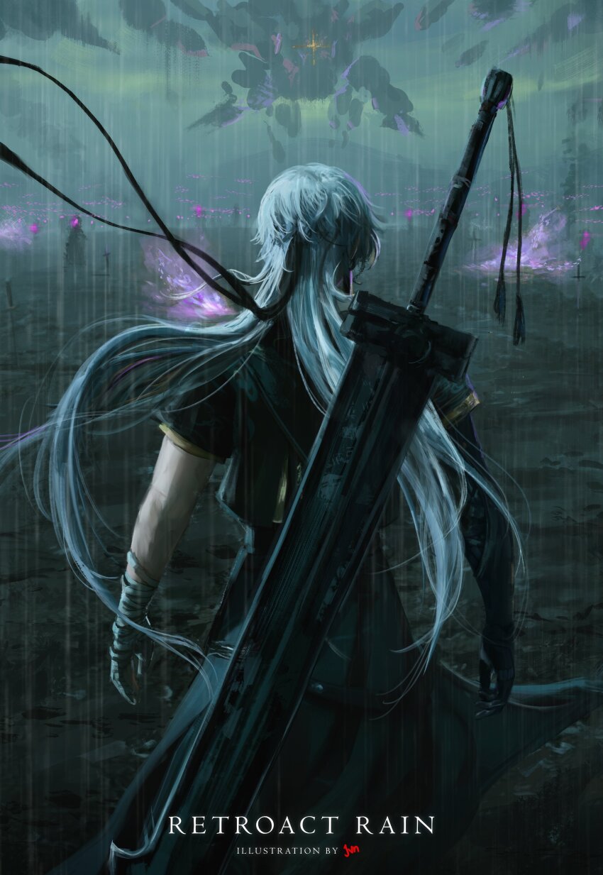 1boy, absurdres, bandaged_arm, bandaged_fingers, bandaged_hand, bandages, black_ribbon, black_shirt