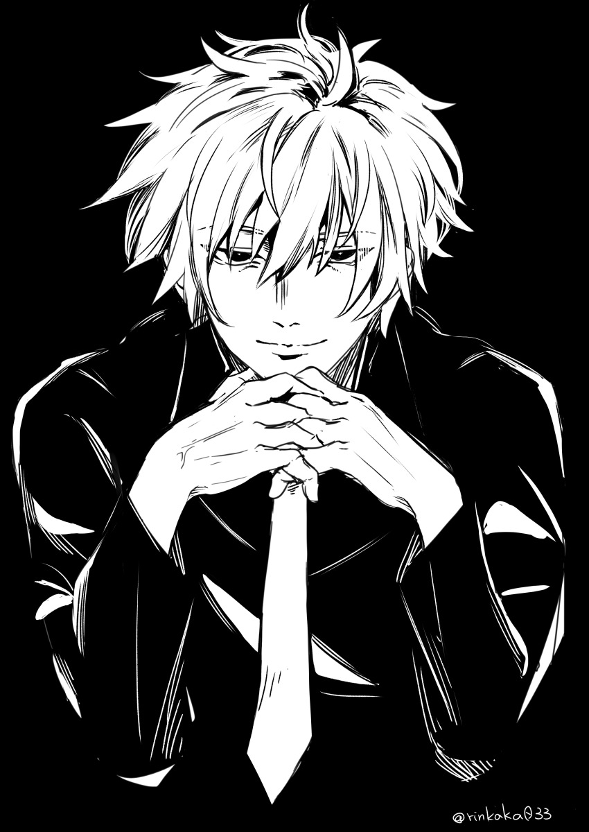 1boy, absurdres, date_a_live, highres, kyoraku_(weng3133), long_sleeves, looking_at_viewer, monochrome