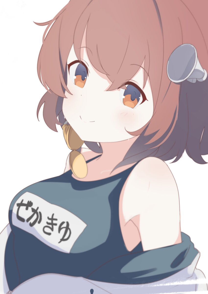 1girl, absurdres, blue_one-piece_swimsuit, breasts, brown_eyes, brown_hair, collarbone, highres