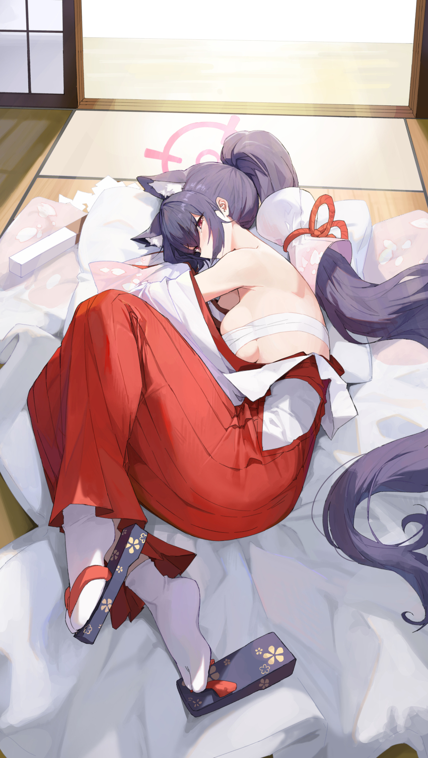 1-5iro, 1girl, absurdres, animal_ear_fluff, animal_ears, bare_shoulders, black_hair, blue_archive