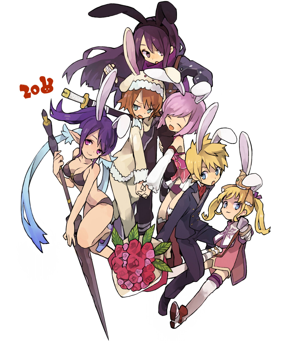 10s, 2011, 2boys, 4girls, animal_ears, anise_tatlin, anise_tatlin_(cosplay), bikini