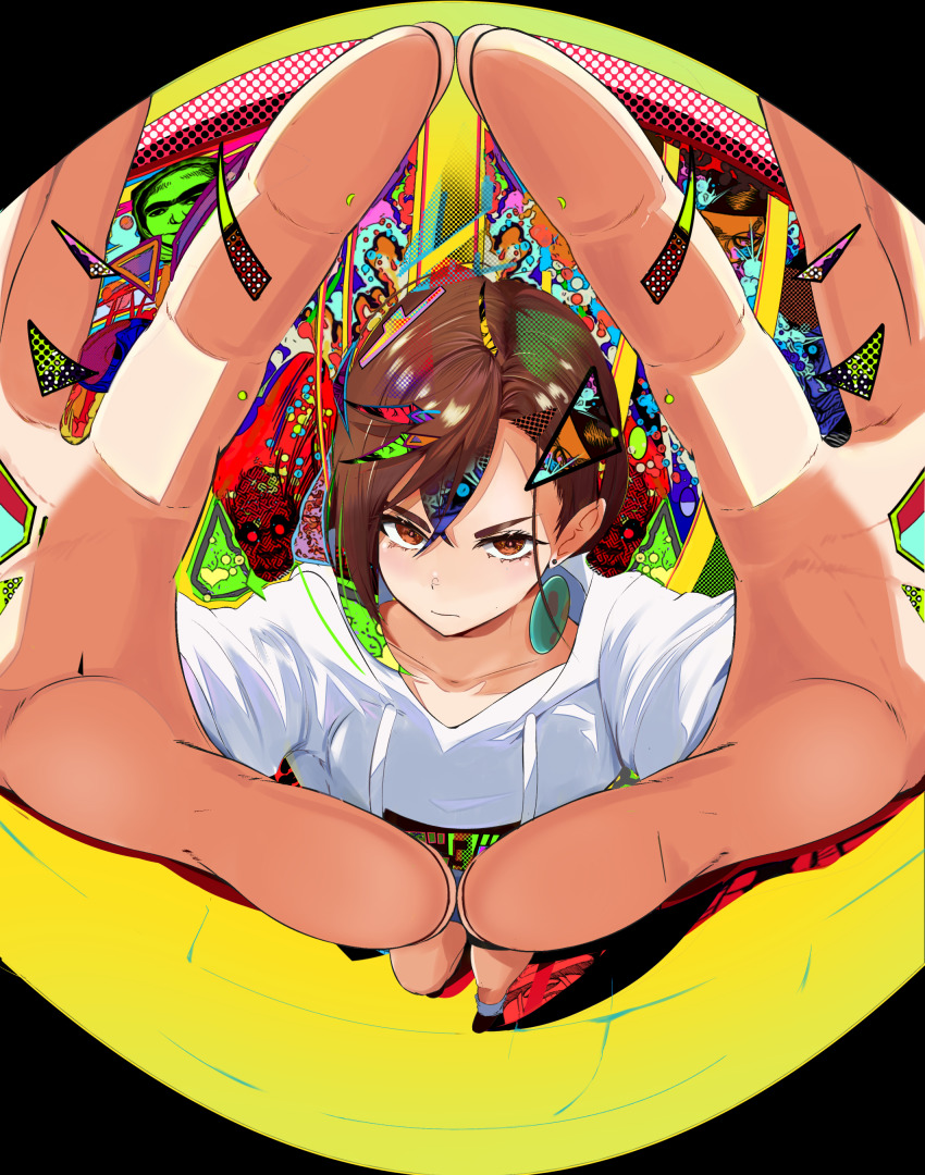 1girl, absurdres, asymmetrical_hair, ayase_momo, breasts, brown_eyes, brown_hair, collarbone