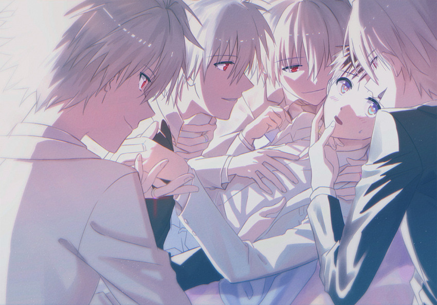 5boys, blue_eyes, brown_hair, clone, formal_clothes, grey_hair, husband_and_husband, ikari_shinji