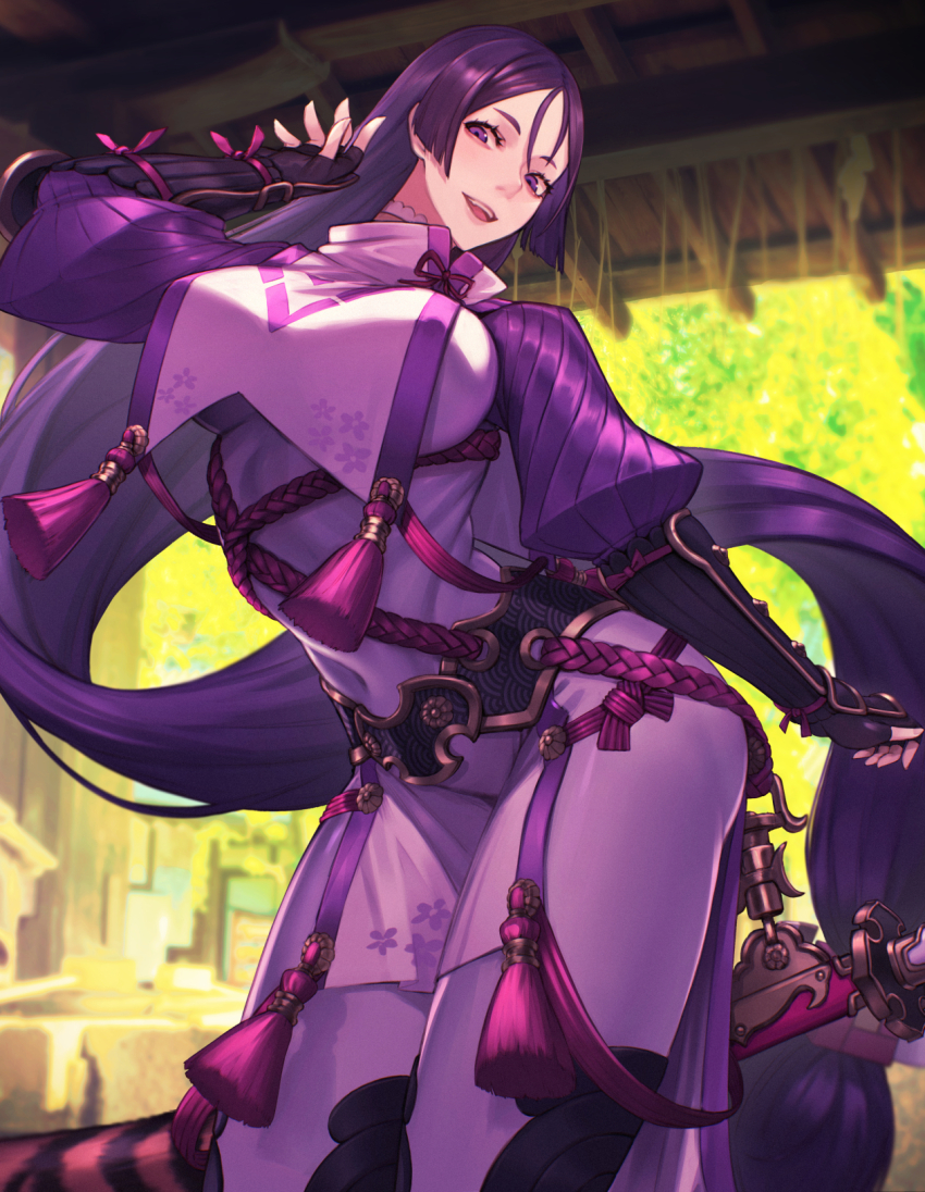 1girl, black_gloves, single_breast_curtain, breasts, commentary_request, fate/grand_order, fate_(series), fingerless_gloves