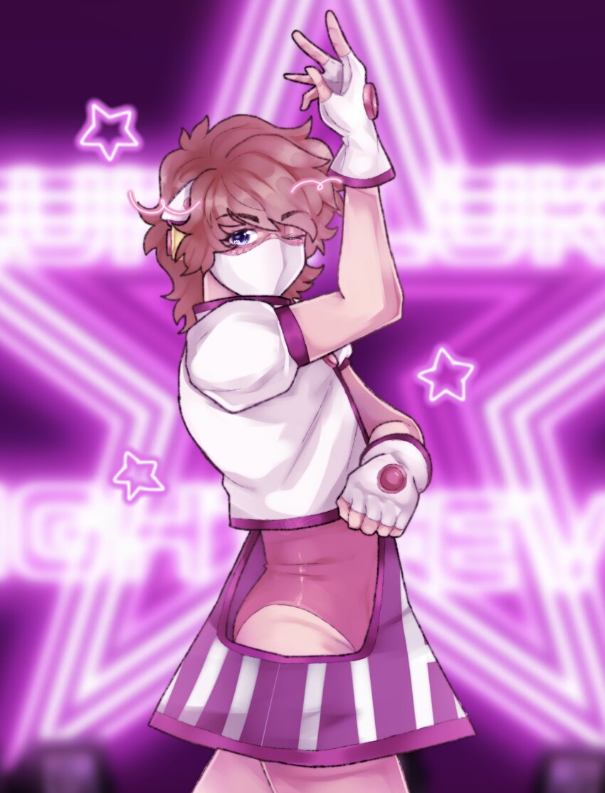 1other, absurdres, androgynous, animal_ears, brown_hair, clothing_cutout, cosplay, fake_animal_ears