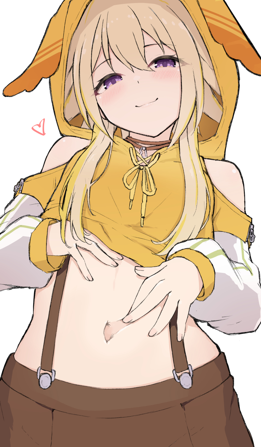 1girl, absurdres, blonde_hair, blush, brown_skirt, closed_mouth, clothing_cutout, commentary_request