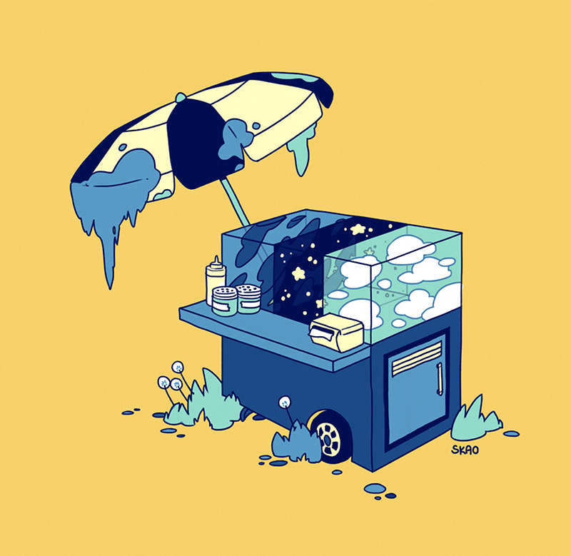 blue_clouds, blue_sky, blue_umbrella, box, cloud, cloudy_sky, dandelion, day