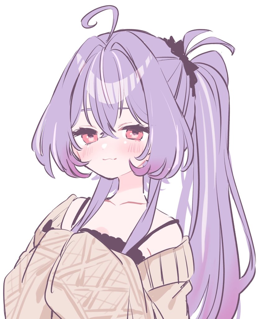 1girl, :3, absurdres, ahoge, black_bow, black_camisole, bow, camisole