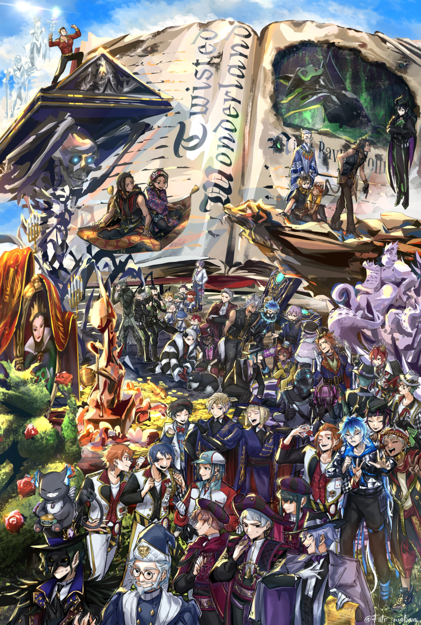 6+boys, absurdres, ambrose_lxiii, animal_ears, beard, black_hair, blonde_hair, blue_hair