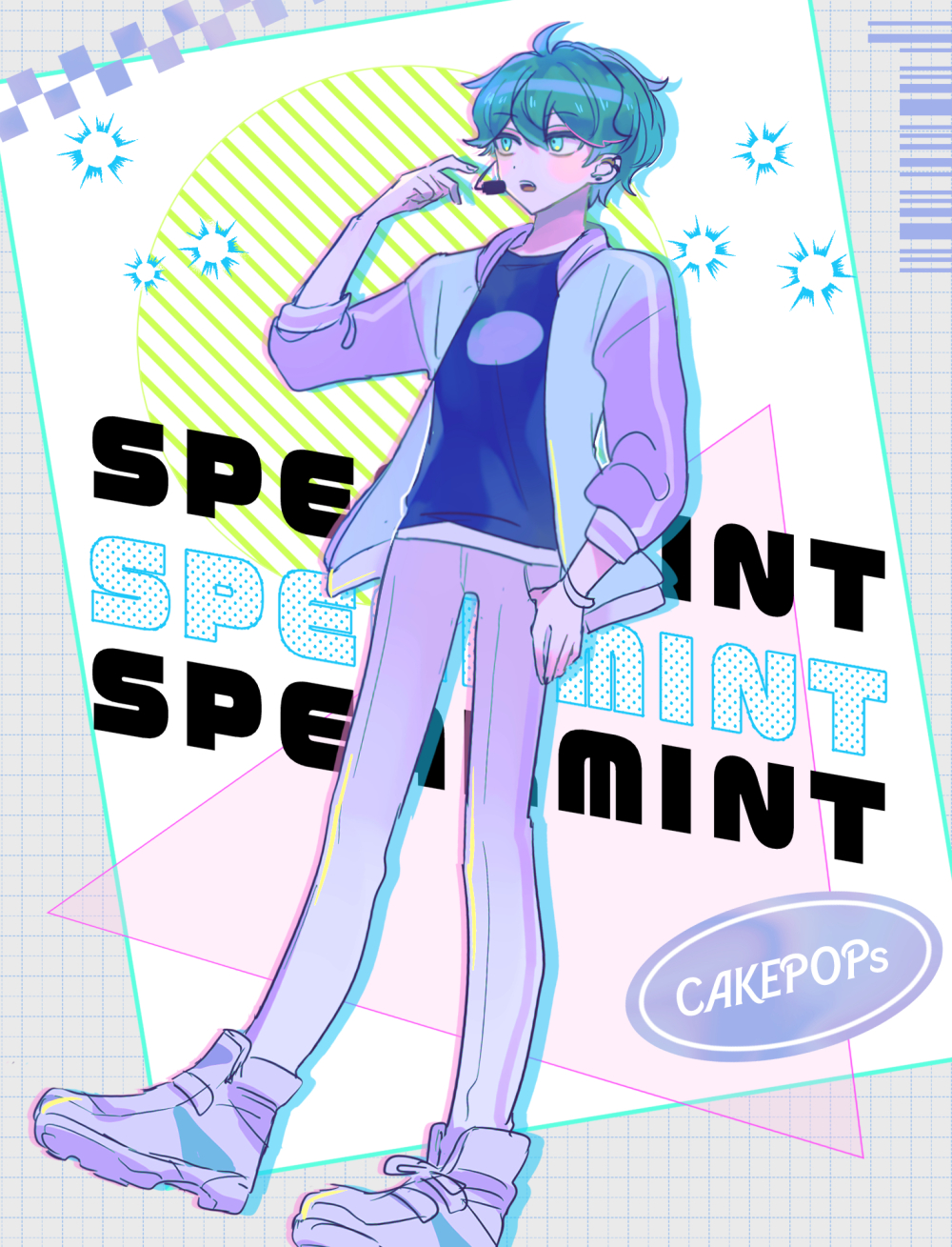 1boy, aqua_hair, blue_hair, character_name, cookie_run, cookie_run:_ovenbreak, earrings, english_text