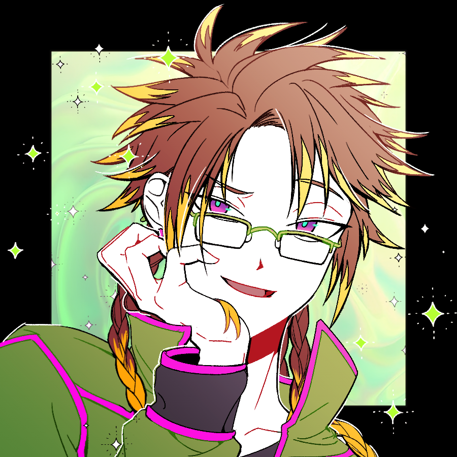 1boy, b1ue_e4rth, black_border, black_shirt, blonde_hair, blue_pupils, border, brown_hair