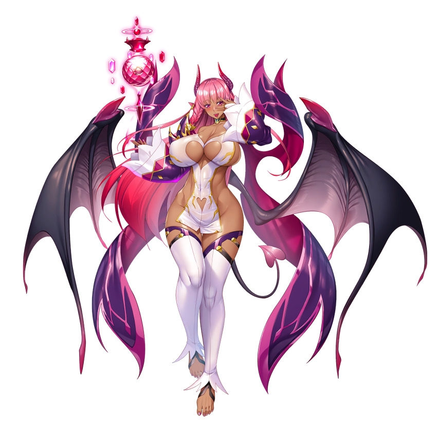 1girl, action_taimanin, aoi_nagisa_(metalder), barefoot, breasts, dark_skin, demon_girl, demon_tail