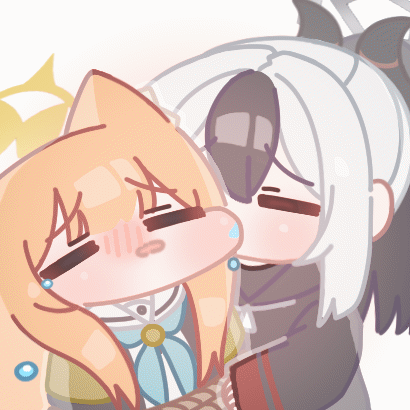 2girls, animal_ears, animated, animated_gif, black_hair, black_hoodie, black_horns, blue_archive, blue_neckerchief, breasts, cat_ears, cheek_sucking, chibi, closed_eyes, crying, grey_halo, halo, hood, hoodie, horns, horuhara, kayoko_(blue_archive), large_breasts, long_hair, lowres, mari_(blue_archive), multicolored_hair, multiple_girls, neckerchief, open_mouth, orange_hair, simple_background, two-tone_hair, white_background, white_hair, yellow_halo