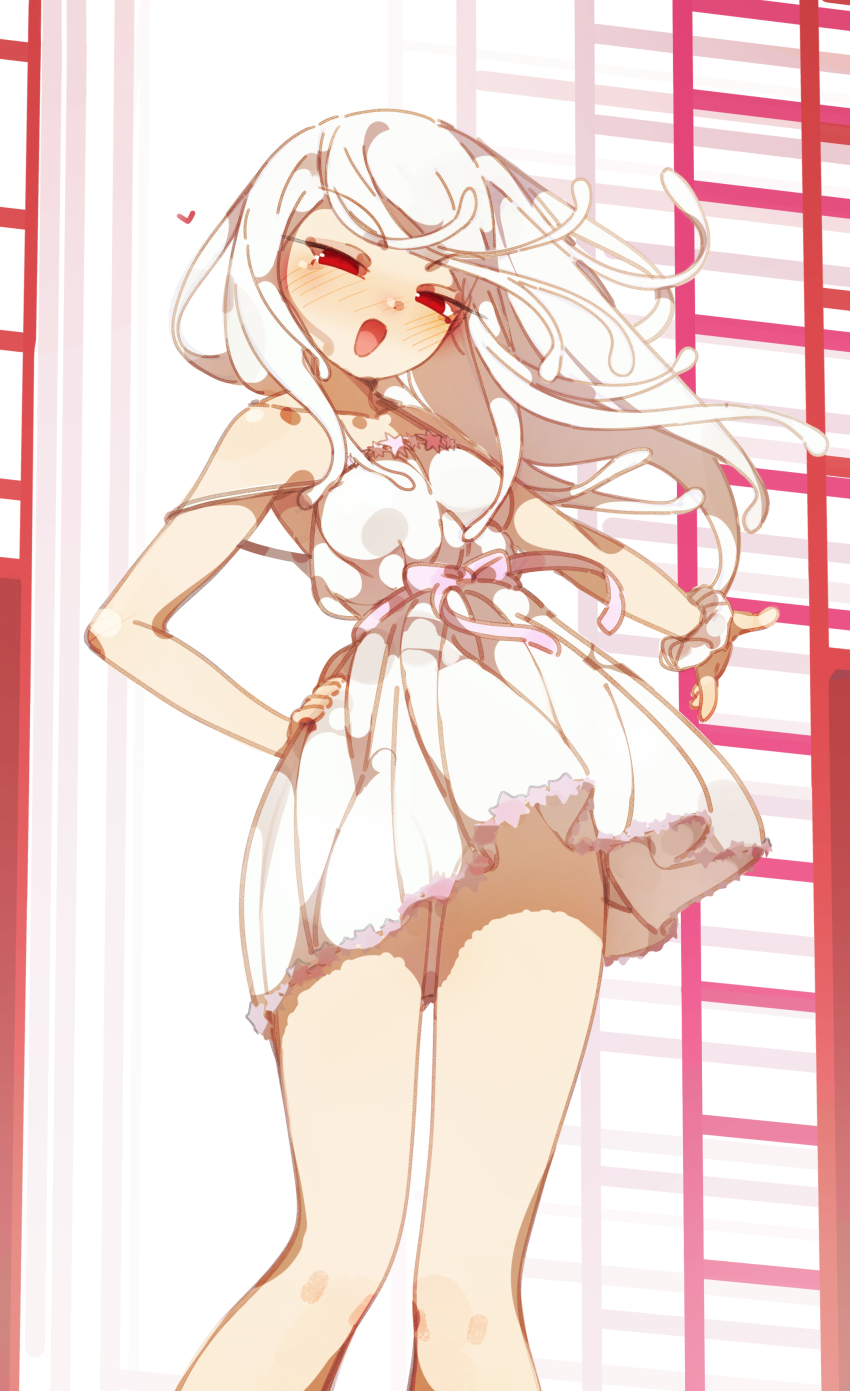 1girl, :d, absurdres, bare_shoulders, blush, bow, breasts, collarbone