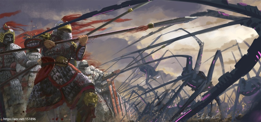 6+others, alien, armor, army, battle, full_armor, helmet, highres