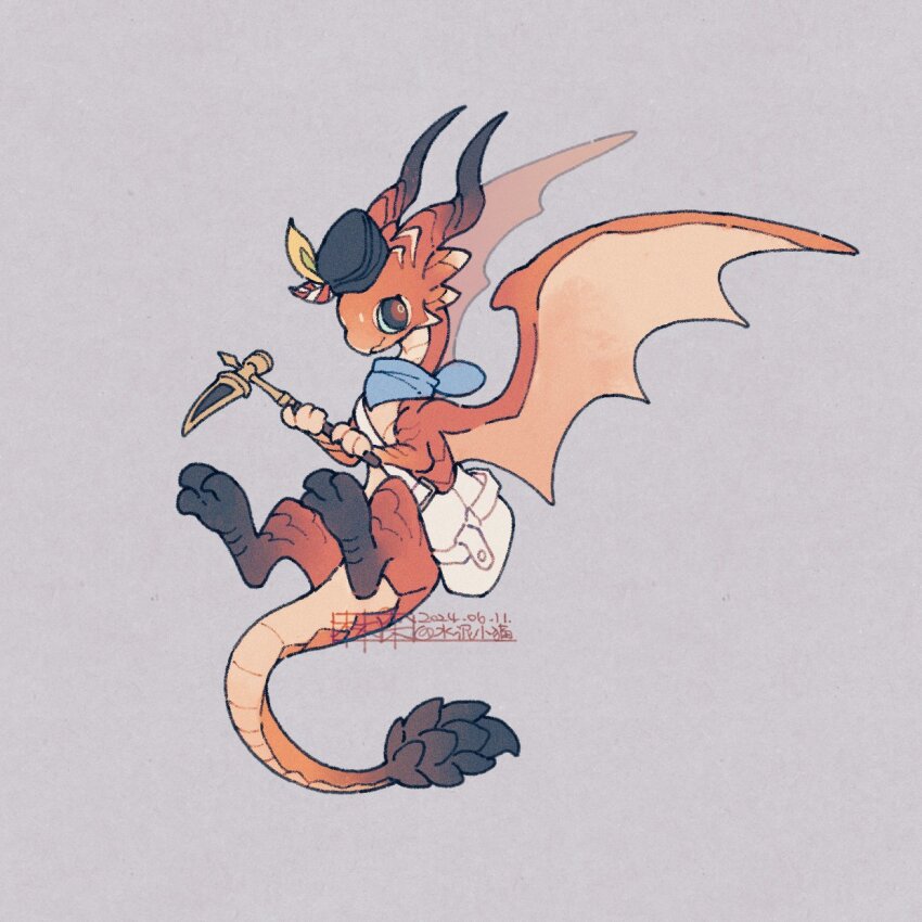 animal_focus, artist_name, bag, black_eyes, black_hat, blue_scarf, commentary, dated