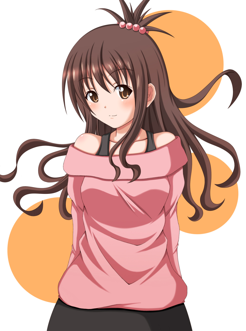 1girl, bad_id, bad_pixiv_id, bare_shoulders, blush, brown_eyes, brown_hair, female_focus