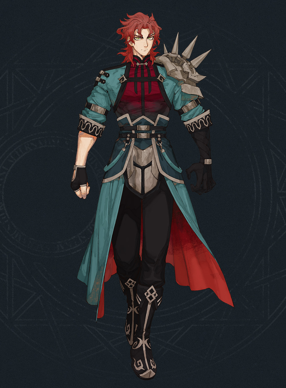 1boy, armor, asymmetrical_gloves, belt, black_boots, boots, cape, chinese_clothes