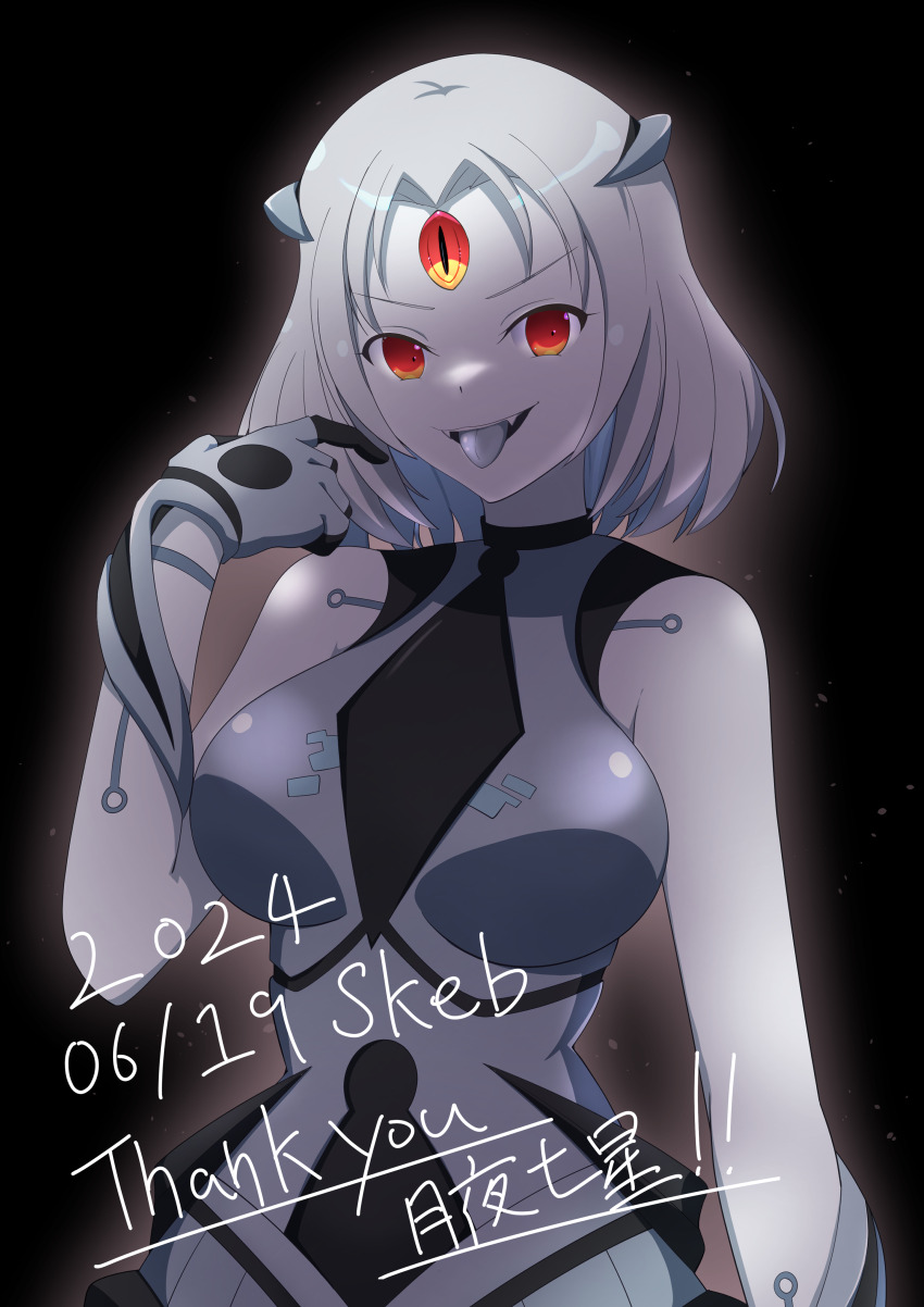 1girl, absurdres, arm_at_side, assault_lily, bare_shoulders, black_background, black_bodysuit, black_gloves