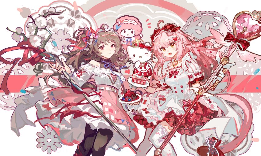 2girls, absurdres, accurate_lolita_coord, ahoge, alternate_costume, animal_ears, arknights, black_pantyhose