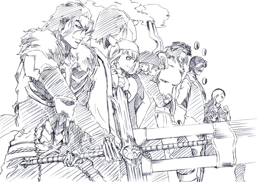 2girls, 5boys, absurdres, animal_ears, black_hat, black_jacket, bleach, blunt_bangs