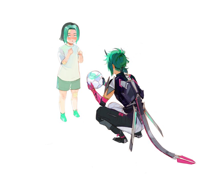 2girls, absurdres, age_progression, alter_(apex_legends), apex_legends, ball, black_footwear, black_gloves