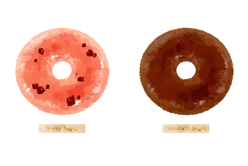 bagel, bread, chocolate_bread, food, food_focus, food_name, no_humans, original