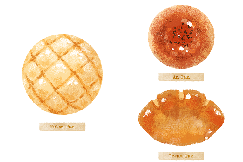 anpan, bread, food, food_focus, food_name, melon_bread, no_humans, original