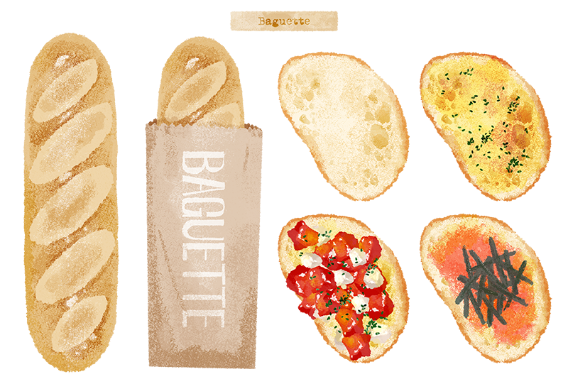 bag, baguette, bread, cream, food, food_focus, food_name, no_humans, original, paper_bag, sakurako_shinya, sauce, tomato, tomato_slice, transparent_background