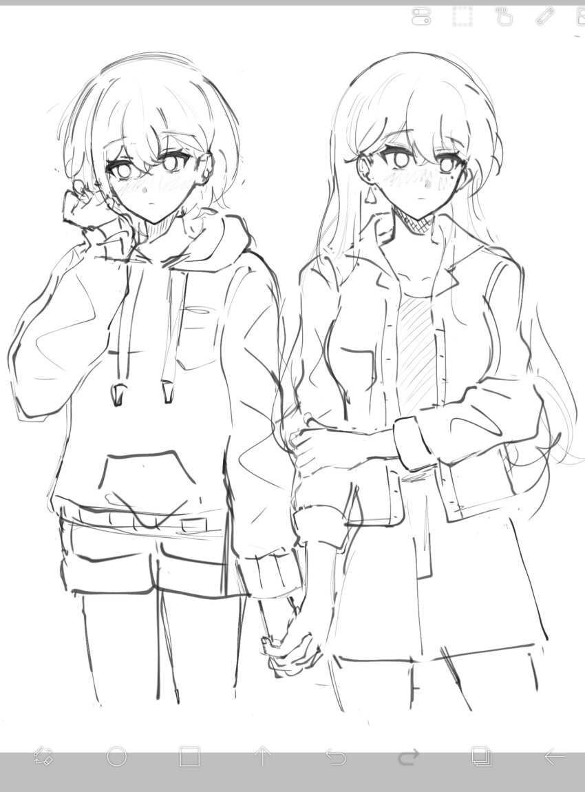 2girls, art_program_in_frame, bang_dream!, bang_dream!_it's_mygo!!!!!, blush, closed_mouth, commentary, cowboy_shot